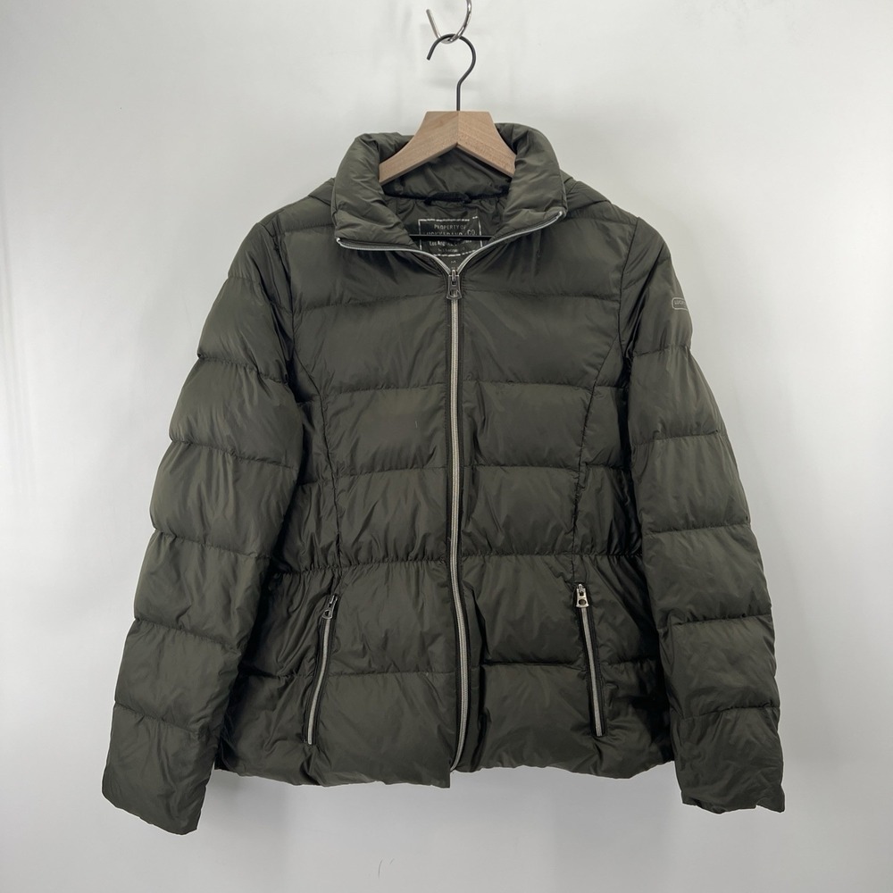 Lucky Women's Down Puffer Jacket Sz M Olive Green Hooded Packable Lightweight